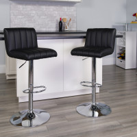 Flash Furniture Contemporary Black Vinyl Adjustable Height Bar Stool with Chrome Base CH-112010-BK-GG